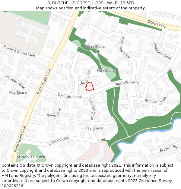 8, DUTCHELLS COPSE, HORSHAM, RH12 5PD: Location map and indicative extent of plot