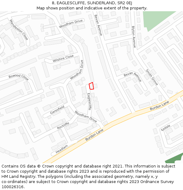 8, EAGLESCLIFFE, SUNDERLAND, SR2 0EJ: Location map and indicative extent of plot