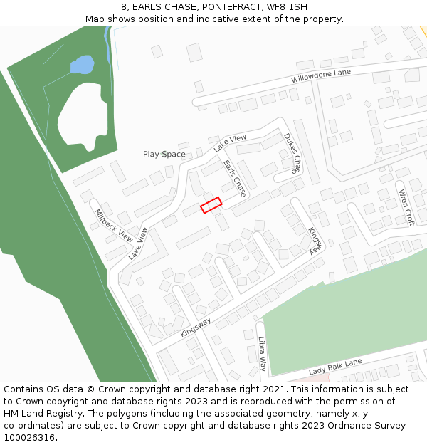 8, EARLS CHASE, PONTEFRACT, WF8 1SH: Location map and indicative extent of plot