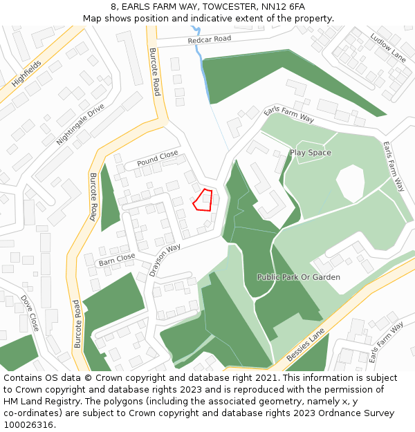 8, EARLS FARM WAY, TOWCESTER, NN12 6FA: Location map and indicative extent of plot