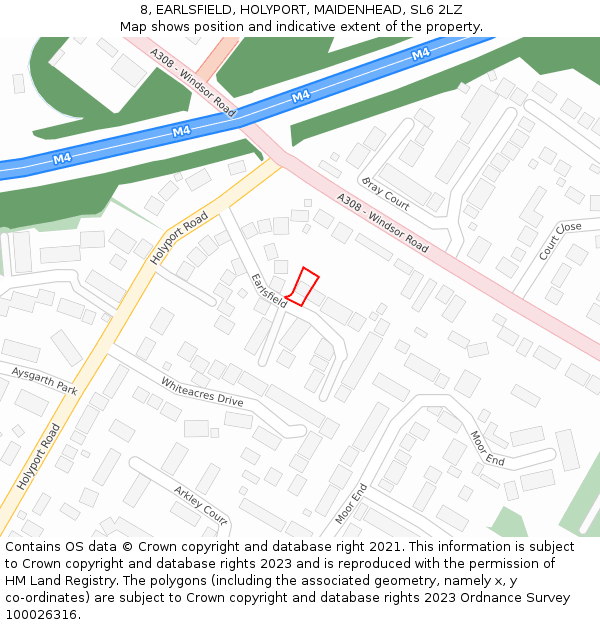 8, EARLSFIELD, HOLYPORT, MAIDENHEAD, SL6 2LZ: Location map and indicative extent of plot