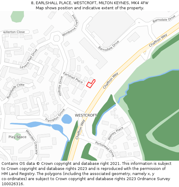 8, EARLSHALL PLACE, WESTCROFT, MILTON KEYNES, MK4 4FW: Location map and indicative extent of plot