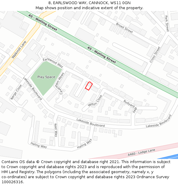 8, EARLSWOOD WAY, CANNOCK, WS11 0GN: Location map and indicative extent of plot