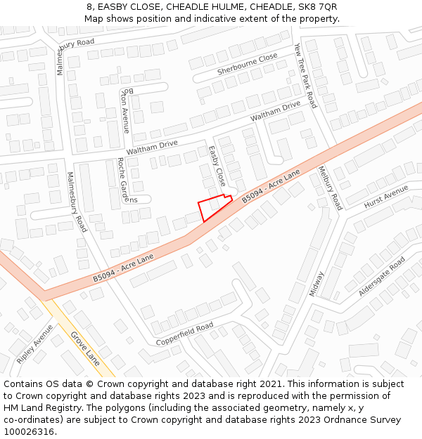 8, EASBY CLOSE, CHEADLE HULME, CHEADLE, SK8 7QR: Location map and indicative extent of plot