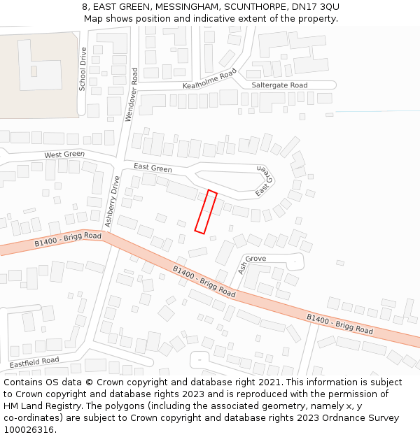 8, EAST GREEN, MESSINGHAM, SCUNTHORPE, DN17 3QU: Location map and indicative extent of plot