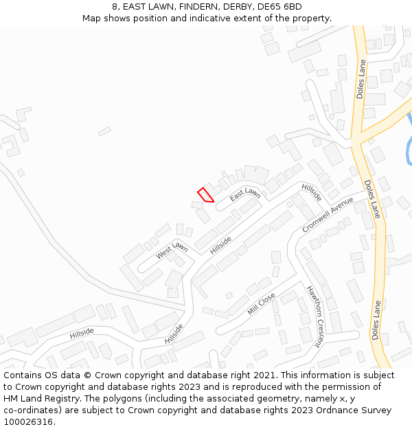 8, EAST LAWN, FINDERN, DERBY, DE65 6BD: Location map and indicative extent of plot