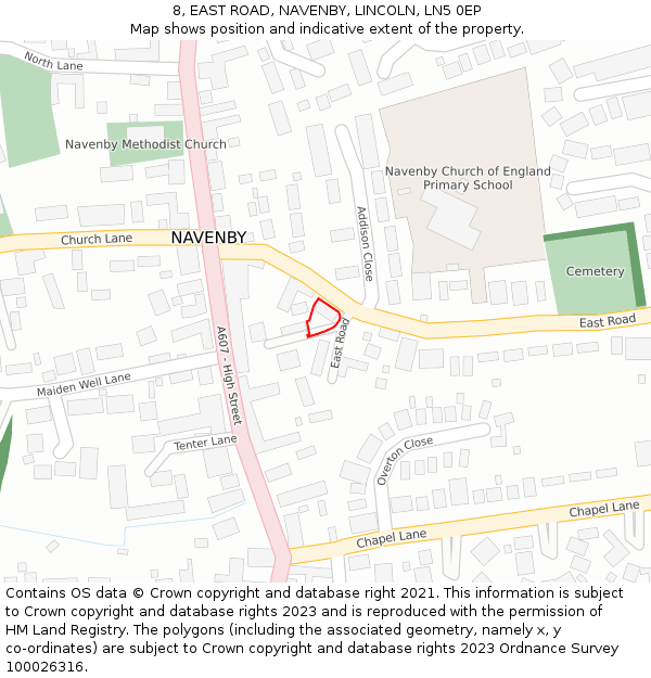 8, EAST ROAD, NAVENBY, LINCOLN, LN5 0EP: Location map and indicative extent of plot