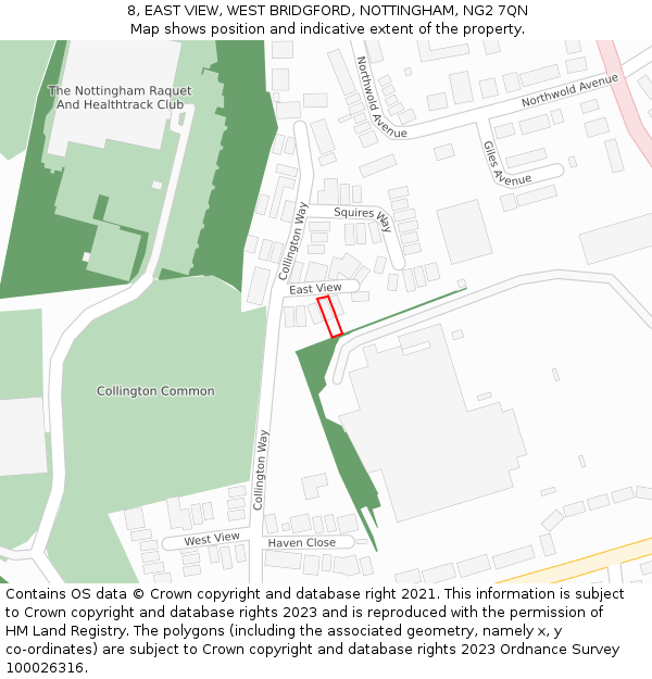 8, EAST VIEW, WEST BRIDGFORD, NOTTINGHAM, NG2 7QN: Location map and indicative extent of plot