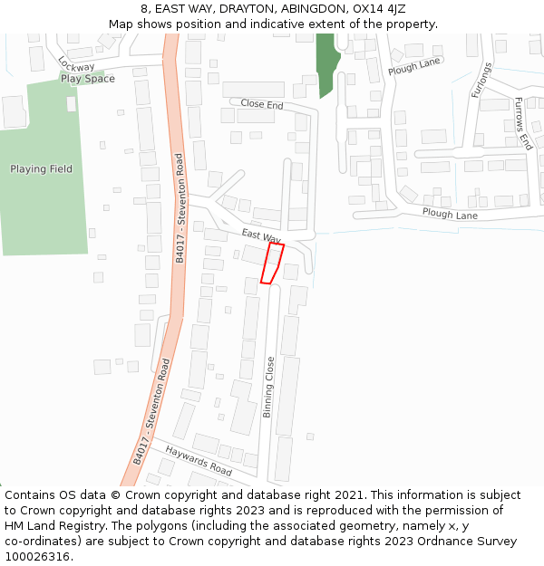 8, EAST WAY, DRAYTON, ABINGDON, OX14 4JZ: Location map and indicative extent of plot