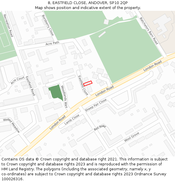 8, EASTFIELD CLOSE, ANDOVER, SP10 2QP: Location map and indicative extent of plot