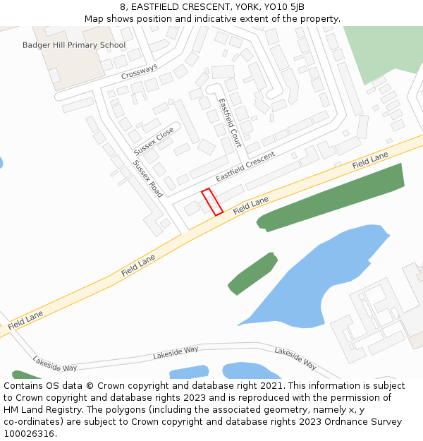 8, EASTFIELD CRESCENT, YORK, YO10 5JB: Location map and indicative extent of plot