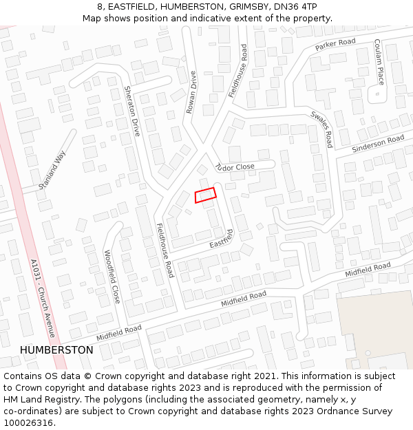 8, EASTFIELD, HUMBERSTON, GRIMSBY, DN36 4TP: Location map and indicative extent of plot