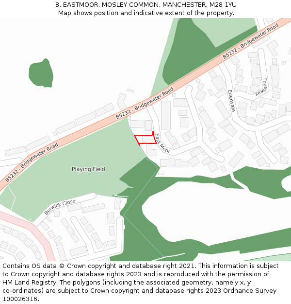 8, EASTMOOR, MOSLEY COMMON, MANCHESTER, M28 1YU: Location map and indicative extent of plot