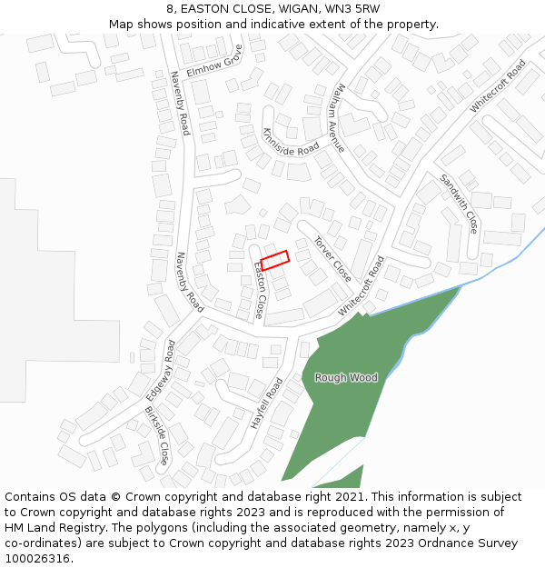 8, EASTON CLOSE, WIGAN, WN3 5RW: Location map and indicative extent of plot