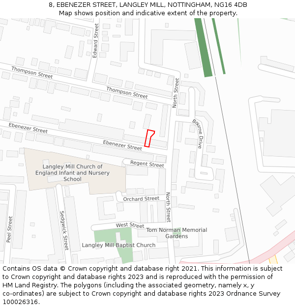8, EBENEZER STREET, LANGLEY MILL, NOTTINGHAM, NG16 4DB: Location map and indicative extent of plot