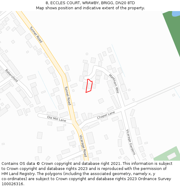 8, ECCLES COURT, WRAWBY, BRIGG, DN20 8TD: Location map and indicative extent of plot