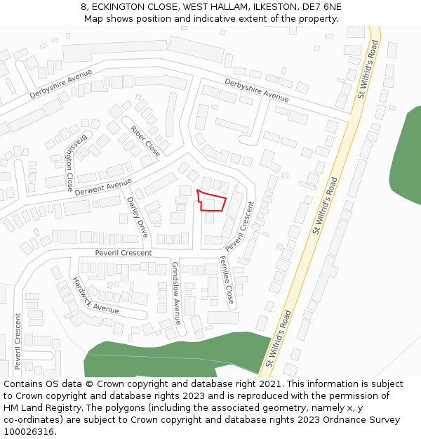 8, ECKINGTON CLOSE, WEST HALLAM, ILKESTON, DE7 6NE: Location map and indicative extent of plot