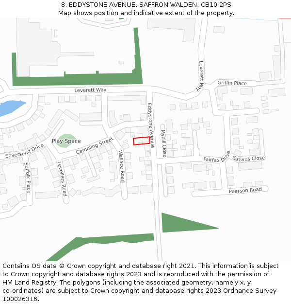 8, EDDYSTONE AVENUE, SAFFRON WALDEN, CB10 2PS: Location map and indicative extent of plot