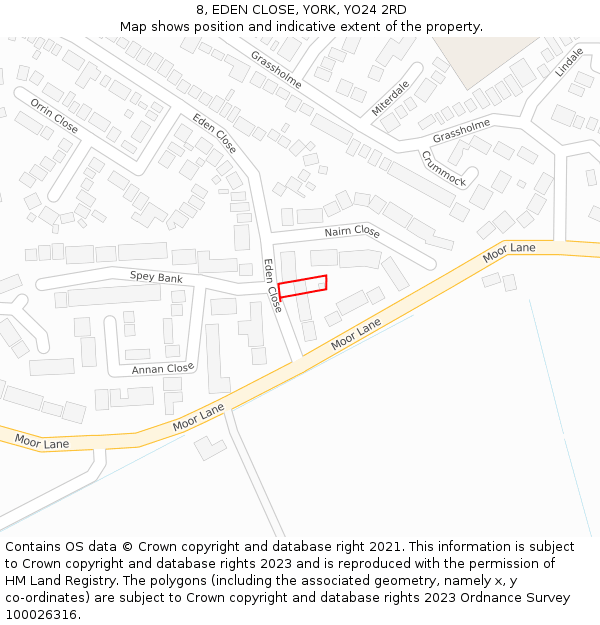 8, EDEN CLOSE, YORK, YO24 2RD: Location map and indicative extent of plot