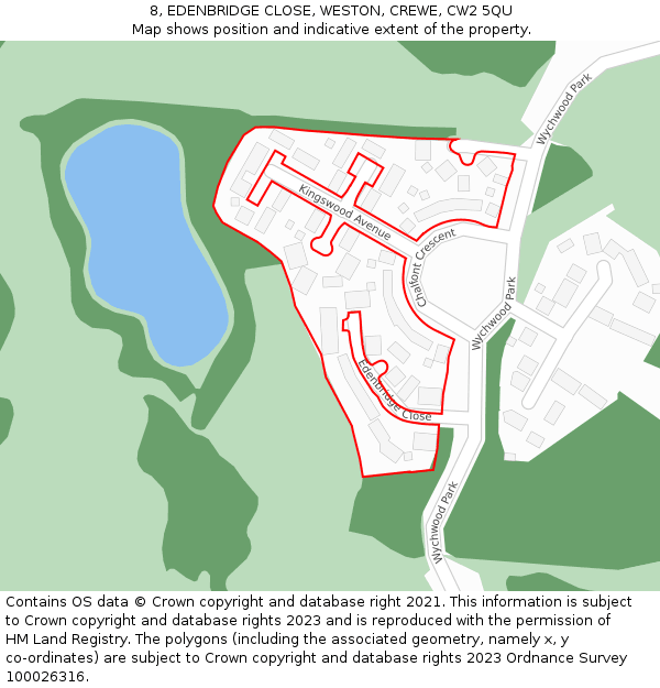 8, EDENBRIDGE CLOSE, WESTON, CREWE, CW2 5QU: Location map and indicative extent of plot