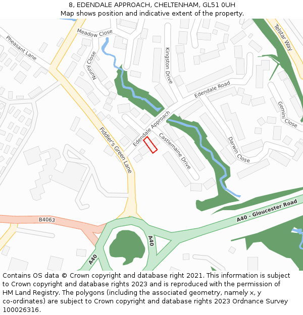 8, EDENDALE APPROACH, CHELTENHAM, GL51 0UH: Location map and indicative extent of plot