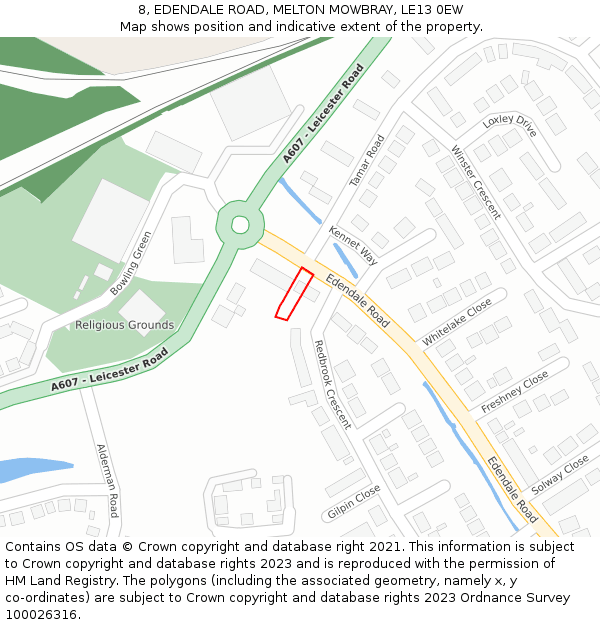 8, EDENDALE ROAD, MELTON MOWBRAY, LE13 0EW: Location map and indicative extent of plot
