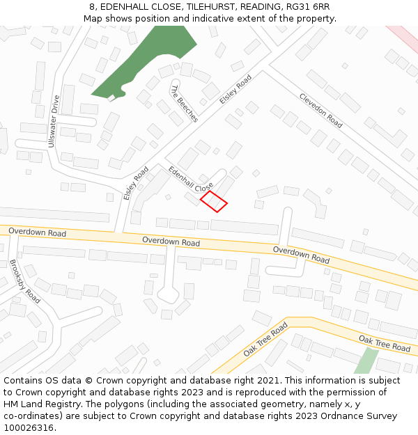 8, EDENHALL CLOSE, TILEHURST, READING, RG31 6RR: Location map and indicative extent of plot