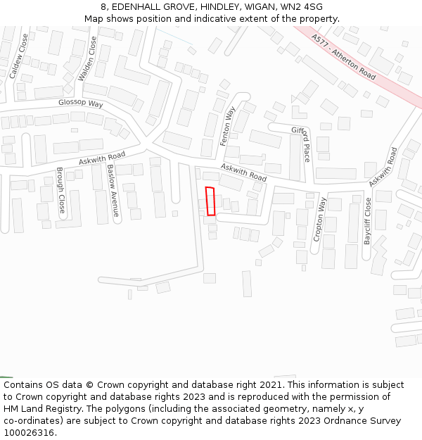 8, EDENHALL GROVE, HINDLEY, WIGAN, WN2 4SG: Location map and indicative extent of plot