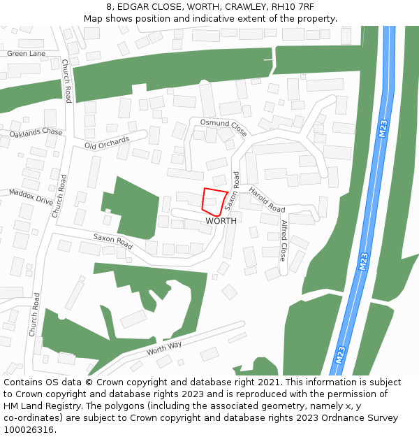 8, EDGAR CLOSE, WORTH, CRAWLEY, RH10 7RF: Location map and indicative extent of plot