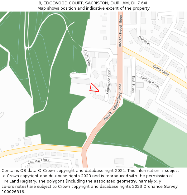 8, EDGEWOOD COURT, SACRISTON, DURHAM, DH7 6XH: Location map and indicative extent of plot