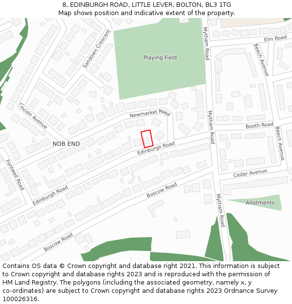 8, EDINBURGH ROAD, LITTLE LEVER, BOLTON, BL3 1TG: Location map and indicative extent of plot