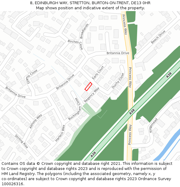 8, EDINBURGH WAY, STRETTON, BURTON-ON-TRENT, DE13 0HR: Location map and indicative extent of plot