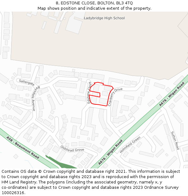 8, EDSTONE CLOSE, BOLTON, BL3 4TQ: Location map and indicative extent of plot