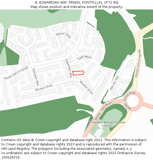 8, EDWARDIAN WAY, MISKIN, PONTYCLUN, CF72 8SJ: Location map and indicative extent of plot