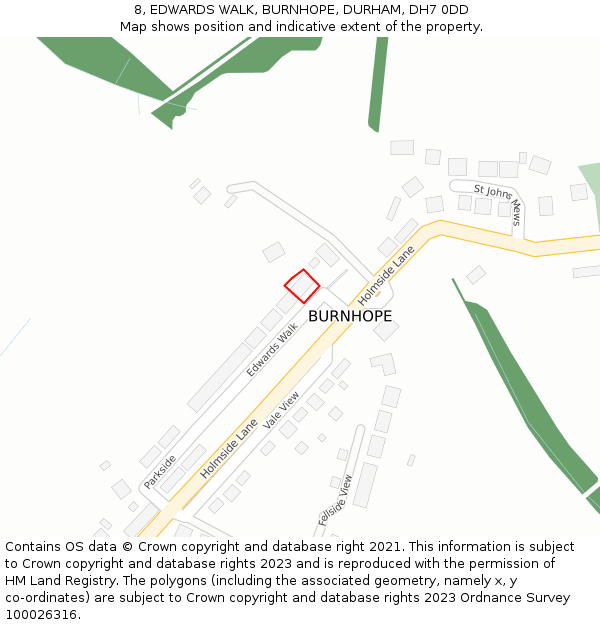 8, EDWARDS WALK, BURNHOPE, DURHAM, DH7 0DD: Location map and indicative extent of plot