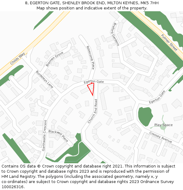 8, EGERTON GATE, SHENLEY BROOK END, MILTON KEYNES, MK5 7HH: Location map and indicative extent of plot