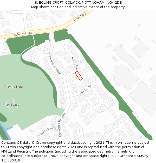 8, EGLING CROFT, COLWICK, NOTTINGHAM, NG4 2DB: Location map and indicative extent of plot