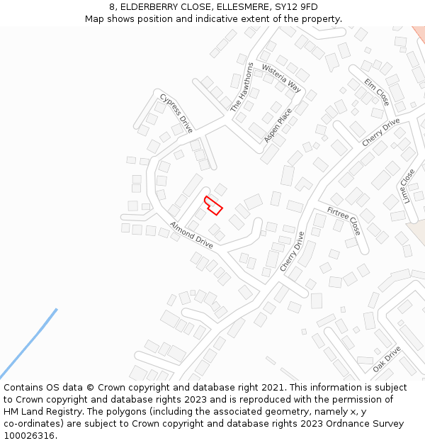 8, ELDERBERRY CLOSE, ELLESMERE, SY12 9FD: Location map and indicative extent of plot