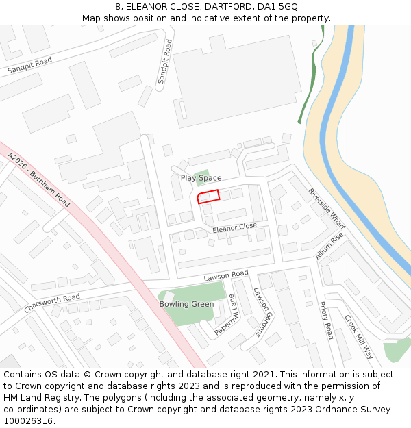 8, ELEANOR CLOSE, DARTFORD, DA1 5GQ: Location map and indicative extent of plot