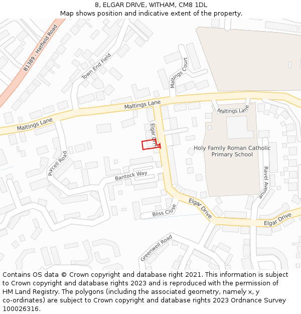 8, ELGAR DRIVE, WITHAM, CM8 1DL: Location map and indicative extent of plot