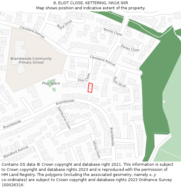 8, ELIOT CLOSE, KETTERING, NN16 9XR: Location map and indicative extent of plot