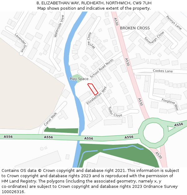 8, ELIZABETHAN WAY, RUDHEATH, NORTHWICH, CW9 7UH: Location map and indicative extent of plot