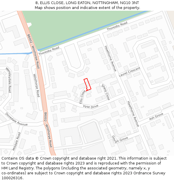 8, ELLIS CLOSE, LONG EATON, NOTTINGHAM, NG10 3NT: Location map and indicative extent of plot