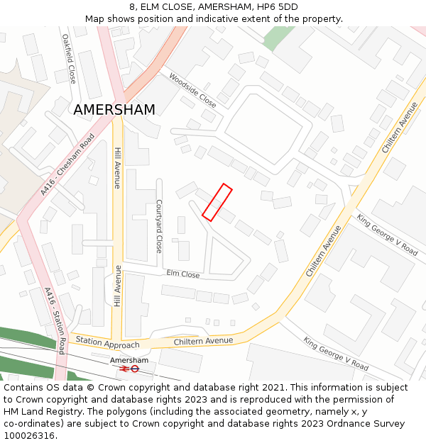 8, ELM CLOSE, AMERSHAM, HP6 5DD: Location map and indicative extent of plot