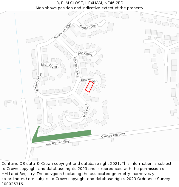 8, ELM CLOSE, HEXHAM, NE46 2RD: Location map and indicative extent of plot