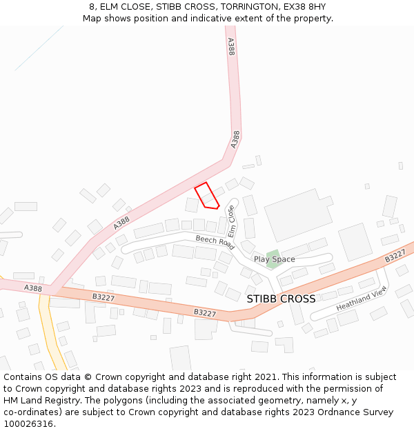8, ELM CLOSE, STIBB CROSS, TORRINGTON, EX38 8HY: Location map and indicative extent of plot