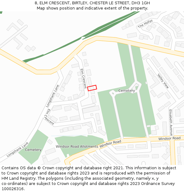 8, ELM CRESCENT, BIRTLEY, CHESTER LE STREET, DH3 1GH: Location map and indicative extent of plot