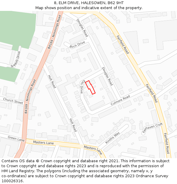 8, ELM DRIVE, HALESOWEN, B62 9HT: Location map and indicative extent of plot