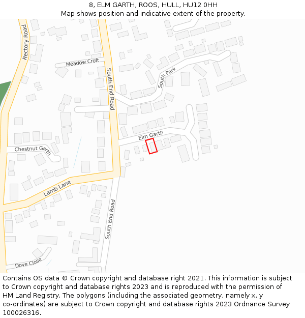 8, ELM GARTH, ROOS, HULL, HU12 0HH: Location map and indicative extent of plot