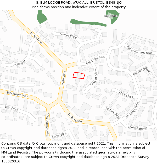 8, ELM LODGE ROAD, WRAXALL, BRISTOL, BS48 1JG: Location map and indicative extent of plot